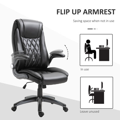 Black Leather Office Chair, Sleek Ergonomic PU Leather 360 Rotation w/ Headrest