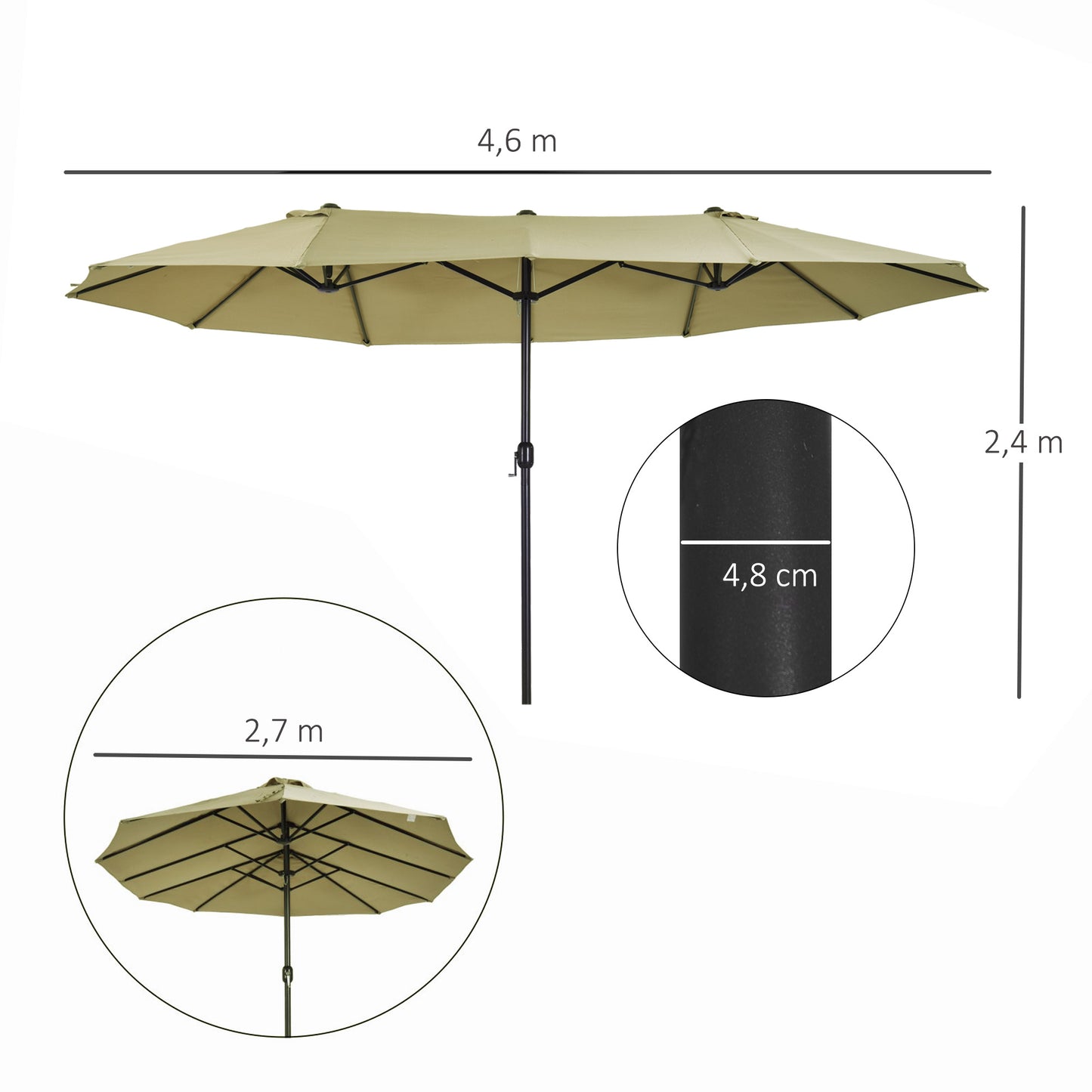 4.6m Double-Sided Patio Parasol Sun Umbrella-Tan