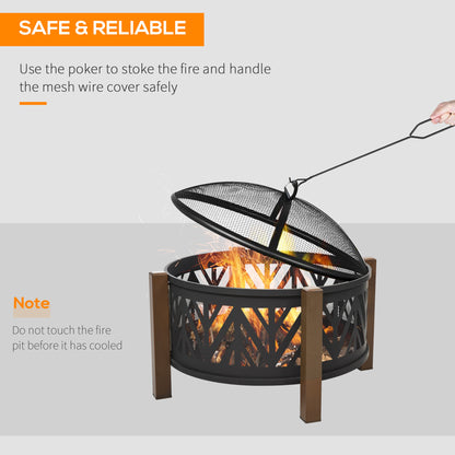 2-in-1 Outdoor Fire Pit Bowl with BBQ Grill Grate 30" Steel Heater with Spark Screen Cover, Fire Poker