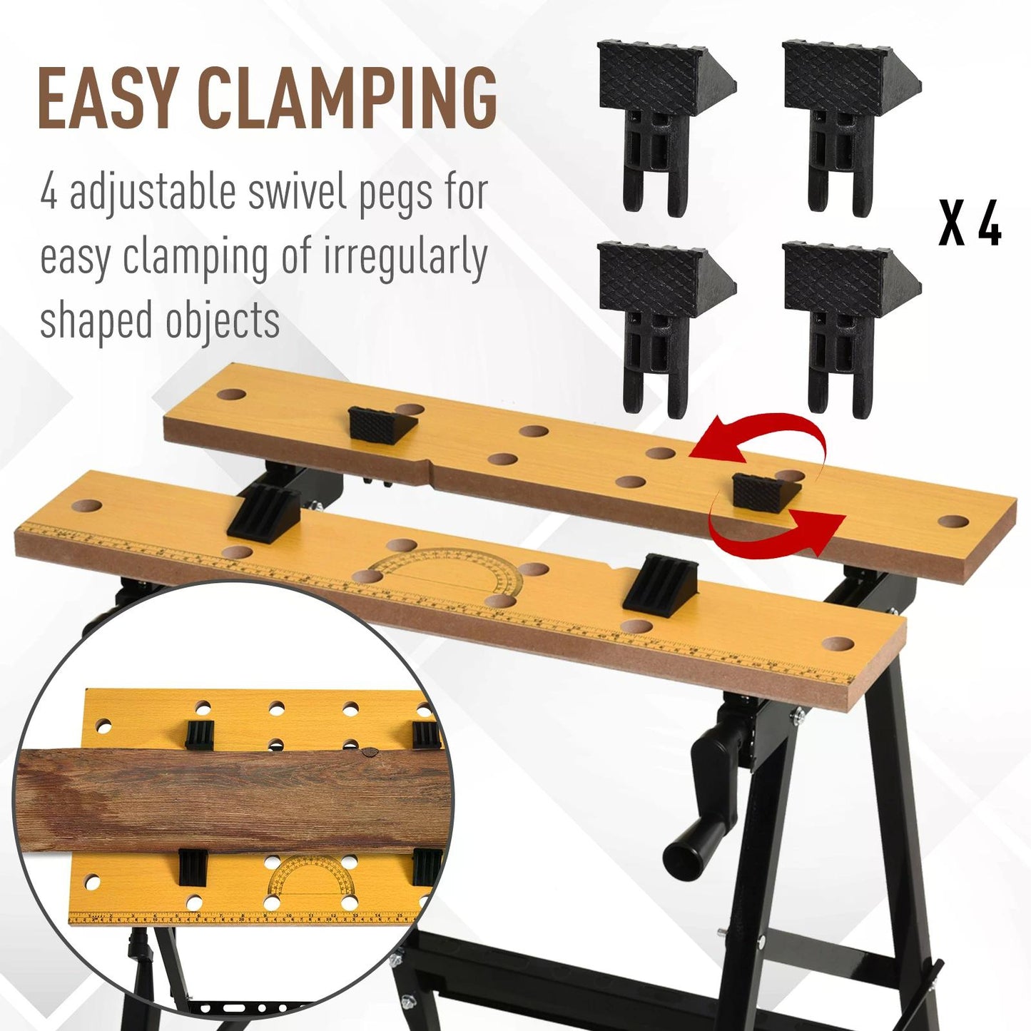 Sawhorse, Foldable Workbench, MDF Top, w Adjustable Clamps Black