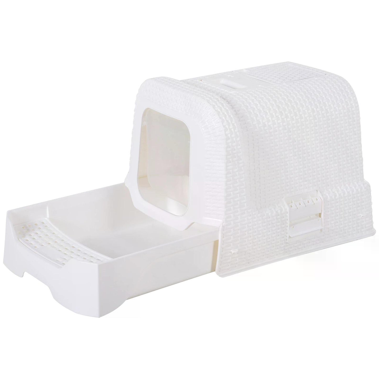 Cat Toilet, Kitty Litter Box, with Removable Tray, Fully Enclosed Design, Carry Handle White