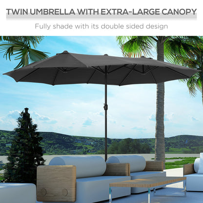 4.6m Garden Parasol Double-Sided Sun Umbrella Patio Market Shelter Canopy Shade Outdoor Grey