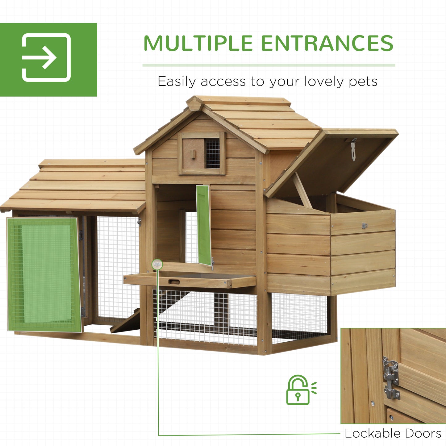 Large Chicken Coop Hen Cage Small Animal Hutch Nesting Box w/ Outdoor Run