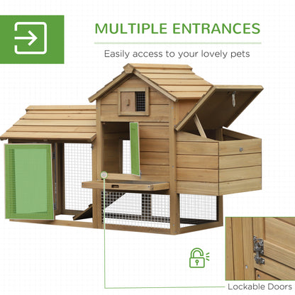 Large Chicken Coop Hen Cage Small Animal Hutch Nesting Box w/ Outdoor Run