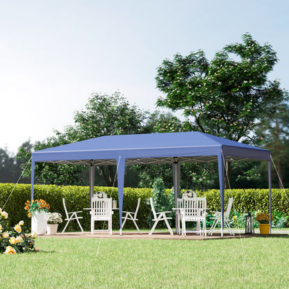 Outsunny 3 x 6m Pop Up Gazebo, Double Roof Foldable Canopy Tent, Outdoor Garden Wedding Awning Canopy Steel w/ Carrying Bag, Blue