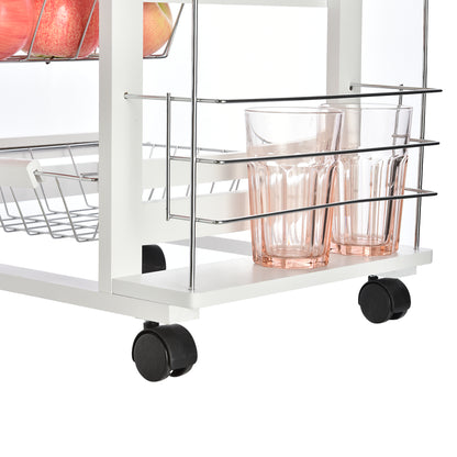 Multi-Use Kitchen Island Trolley w/4 Baskets 2 Side Racks Drawer Worktop 4 Wheels Worktop Food Storage White