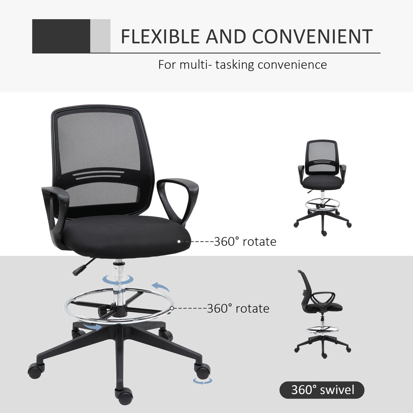 Tall Ergonomic Mesh Back Chair For Office Desk W/ Adjustable Height Footrest And 360 Swivel Black