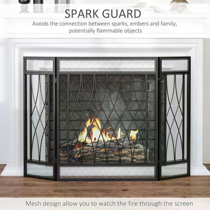 Fireplace Guard, 3-Panel Folding Fireplace Screen, Metal Mesh, 126 x 80cm, Black