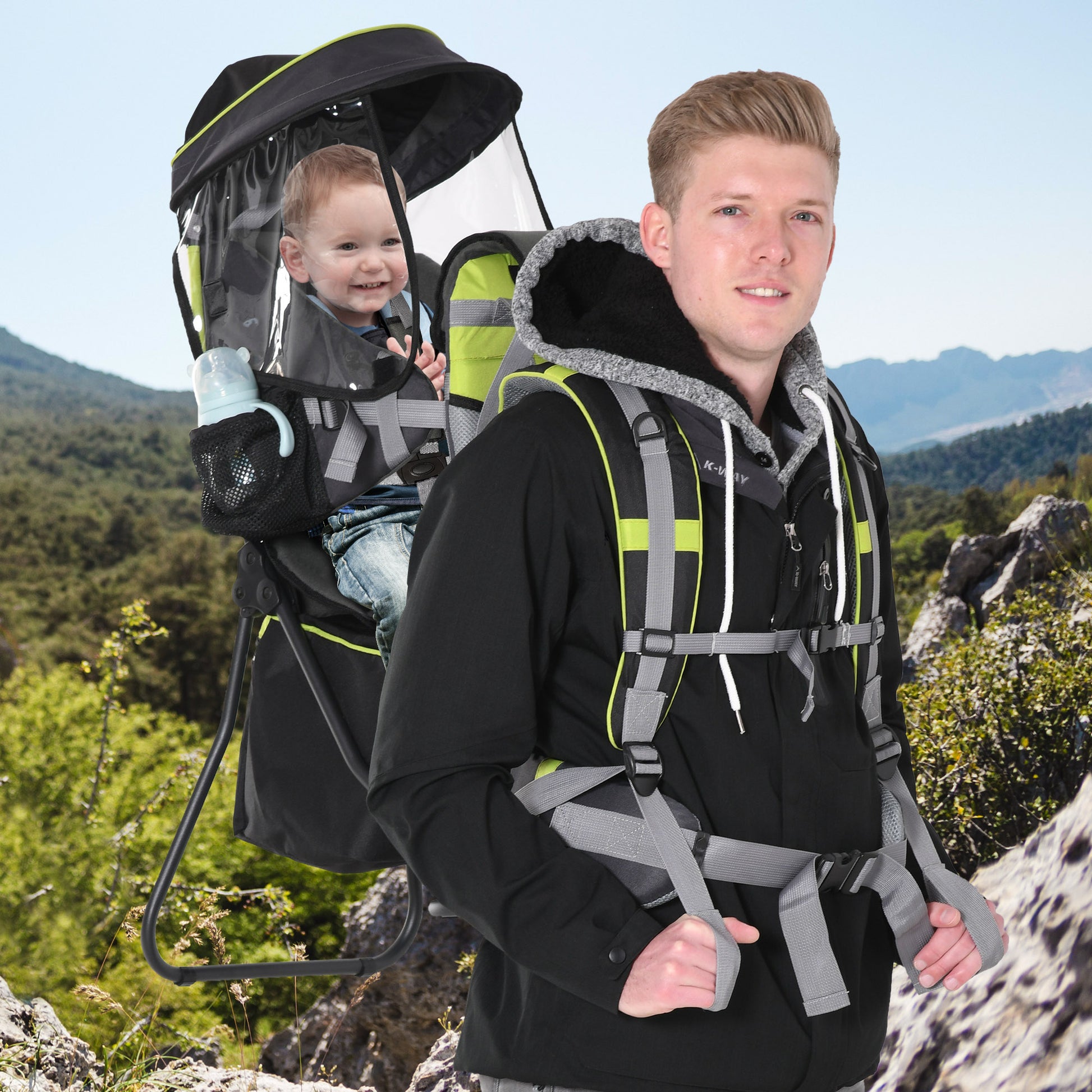 HOMCOM Baby Backpack, for Hiking Child Carrier with Ergonomic Hip Seat Detachable Rain Cover Adjustable Straps