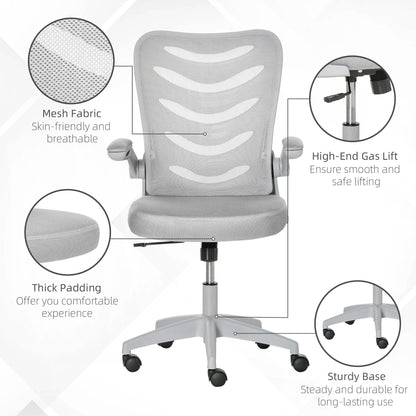 Mesh Office Chair for Home Swivel Task Desk Chair with Lumbar Back Support, Flip-Up Arm, Adjustable Height, Grey