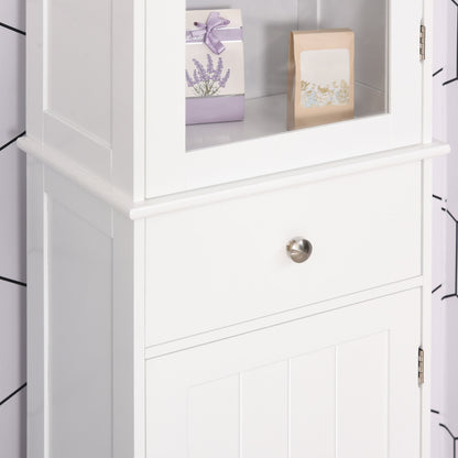 kleankin Bathroom Storage Cabinet with 3-tier Shelf Drawer Glass Door, Floor Cabinet Free Standing Tall Slim Side Organizer Shelves