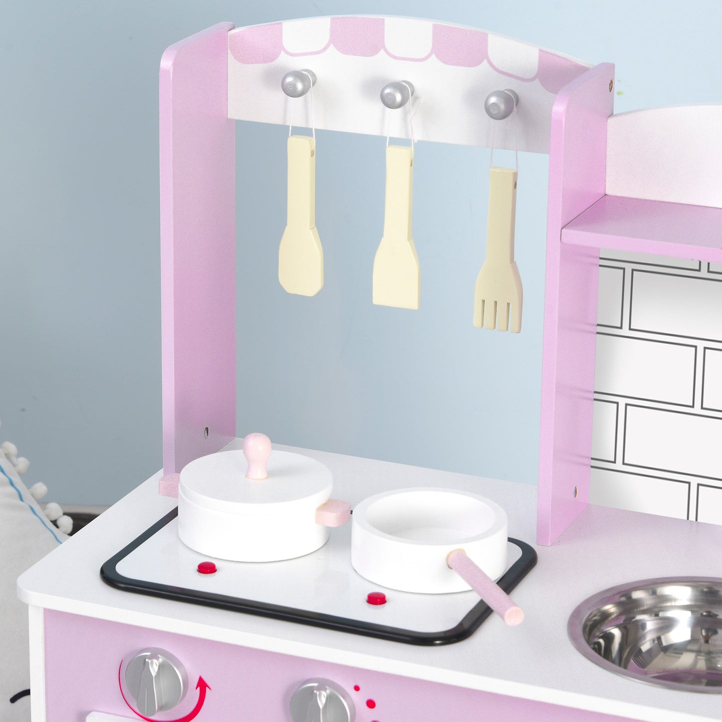 Pink Childrens Kitchen, Role Play Kitchen with Storage Space Kids Kitchen Playset for Children 3+