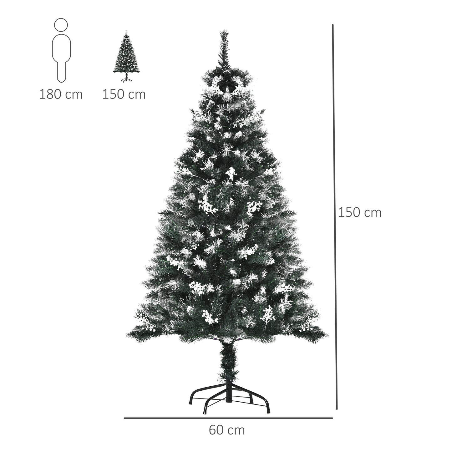 5FT Artificial Snow Dipped Christmas Tree Xmas Pencil Tree Holiday Home Indoor Decoration w/Foldable Feet Dark Green