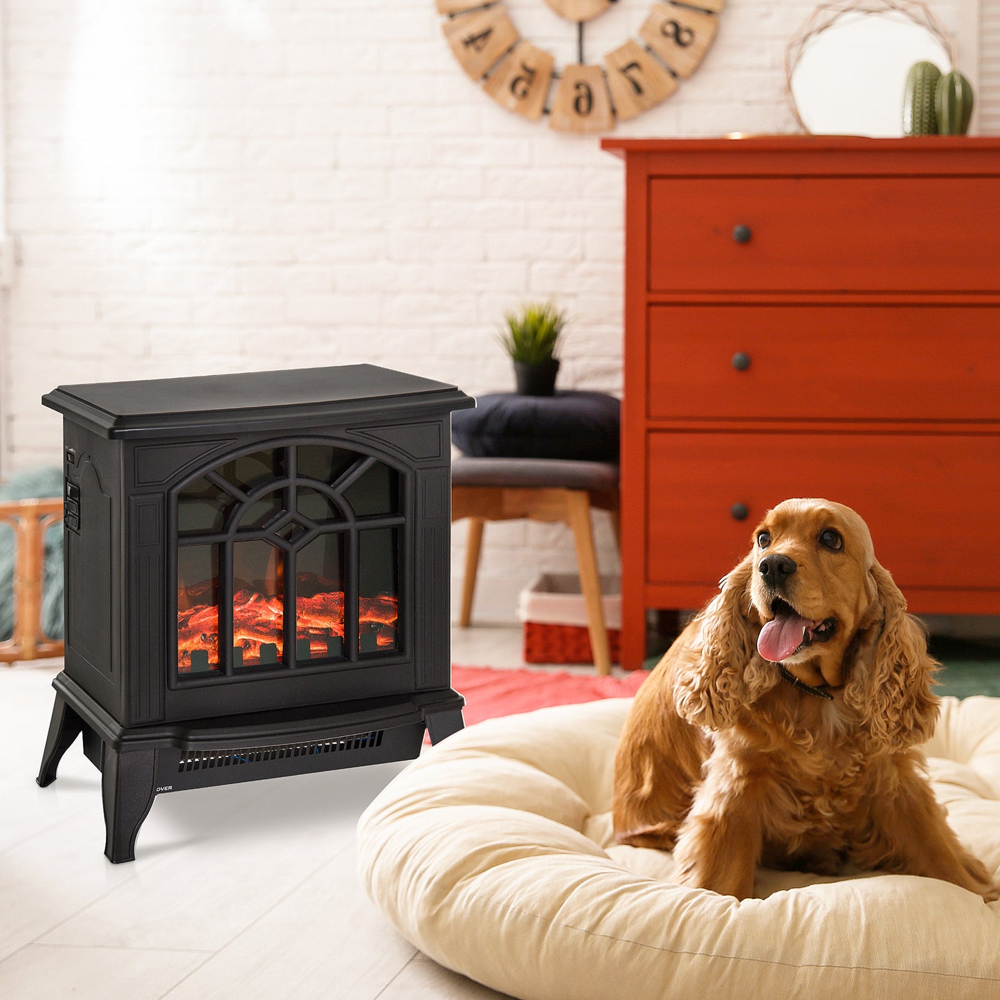 Electric Stove Fire, Electric Freestanding Fireplace, Flame Effect , w/ LED 900W/1800W Black