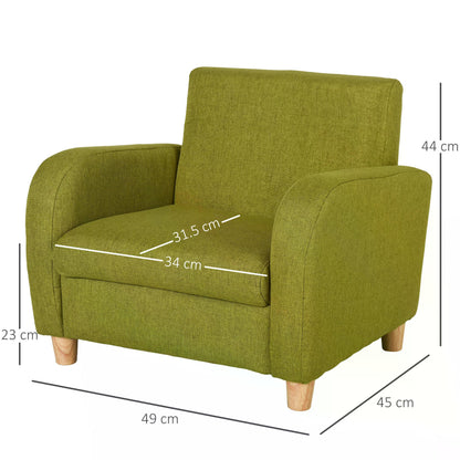 Childrens Armchair, Toddlercouch, Wood Frame, Linen Armchair - Green