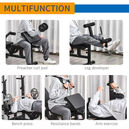 Gym Bench for Home, with Bench Press, Leg Extension, Chest Fly Resistance Band & Preacher Curl