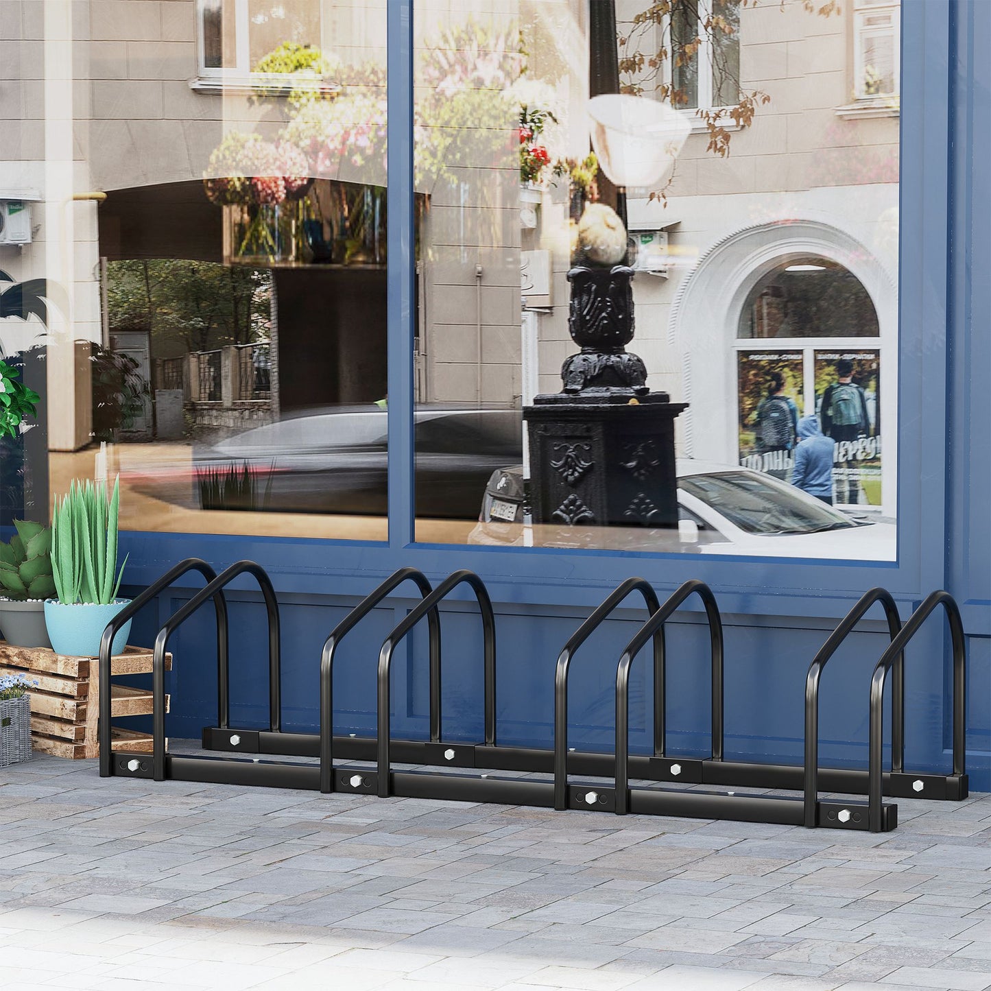 HOMCOM 4-Bike Parking Stand Parking Rack, 95Lx33Wx27H cm, Steel-Black 