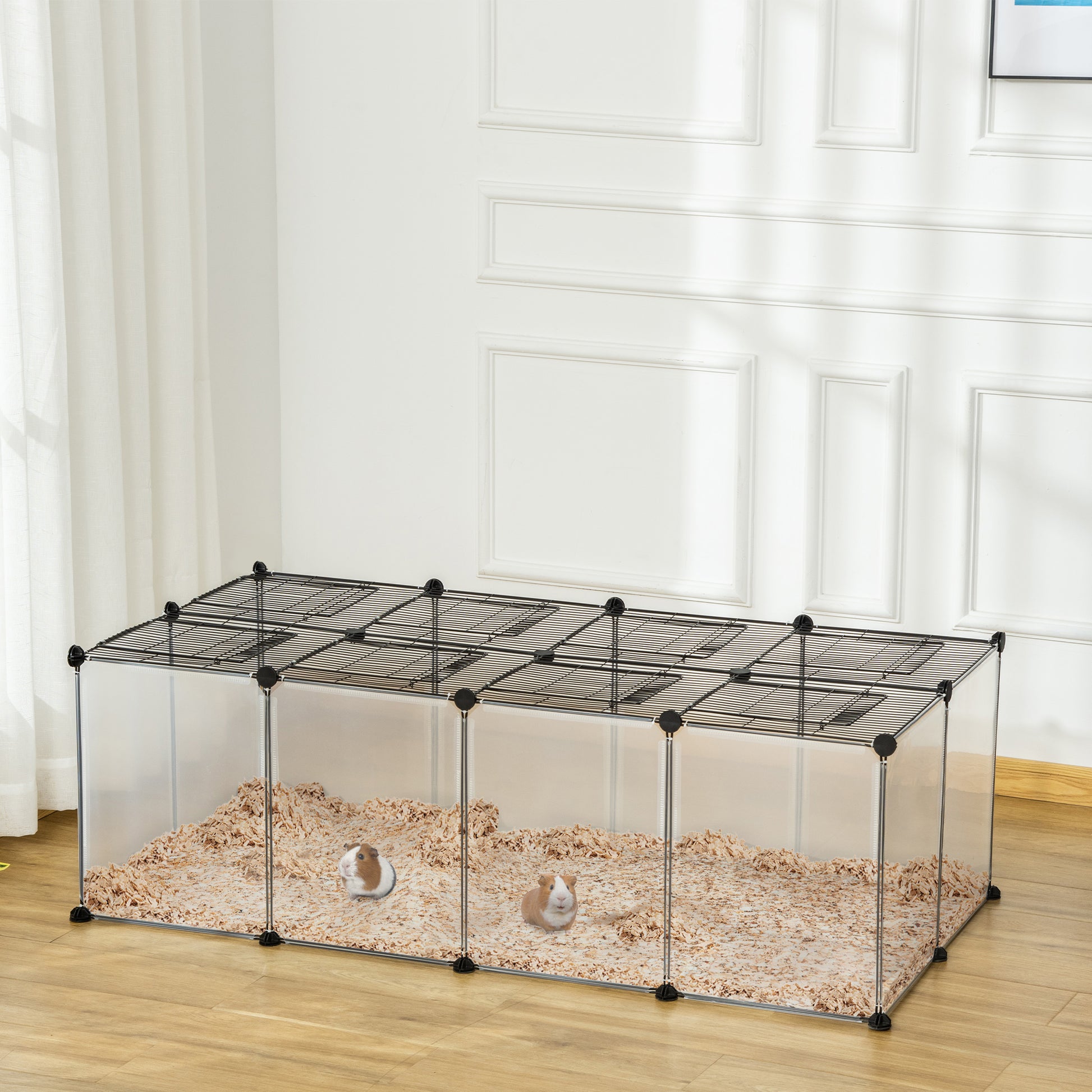 PawHut DIY Pet Playpen w/ Door Bottom 28 Panels Small Animal Cage for Guinea Pigs Rabbit Chinchilla Hamsters Transparent 