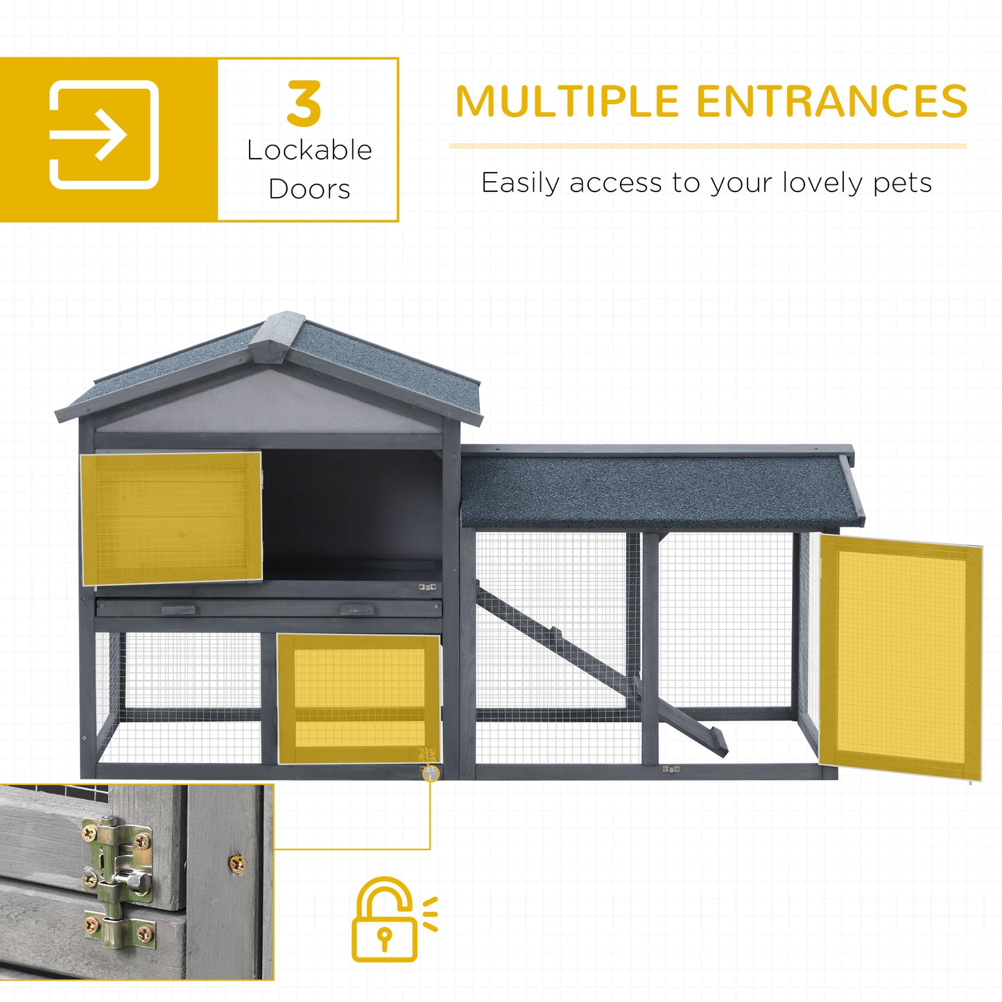 Small Animal Two-Level Fir Wood Hutch w/ Ramp Burnt Yellow