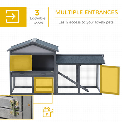 Small Animal Two-Level Fir Wood Hutch w/ Ramp Burnt Yellow