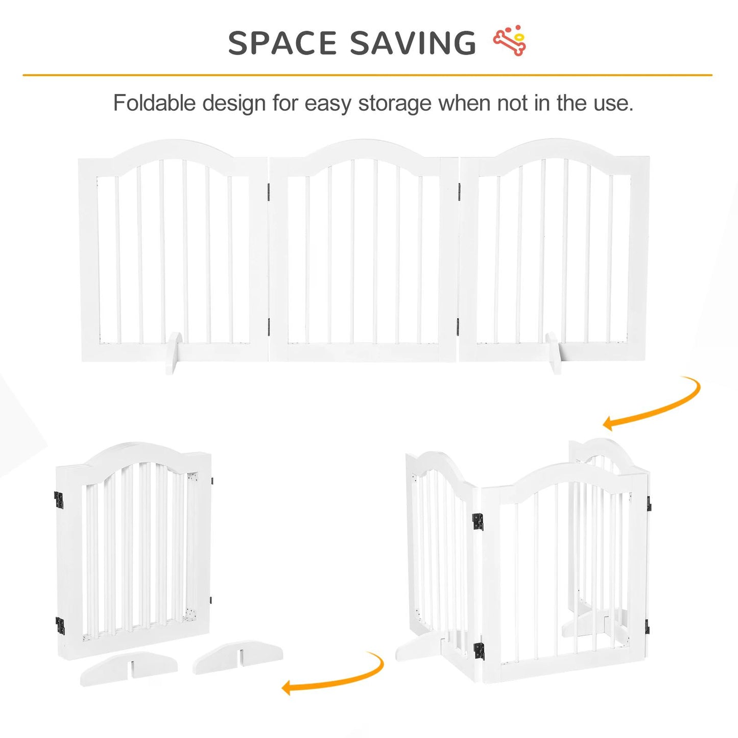 Wooden Foldable Small Sized Dog Gate Stepover Panel with Support Feet Pet Fence Freestanding Safety Barrier White