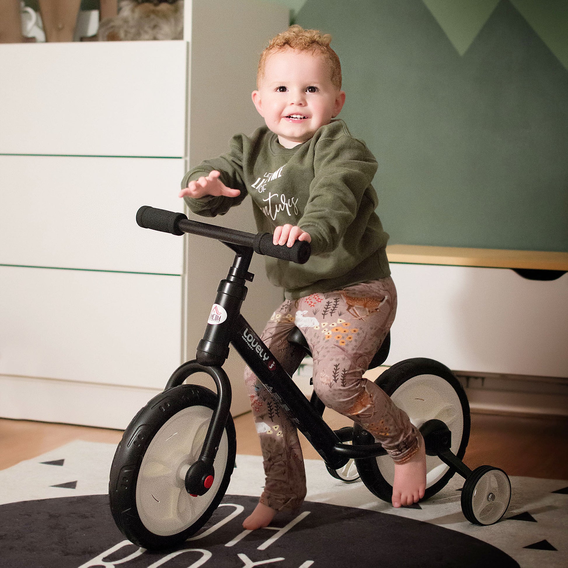 HOMCOM Balance Bike Toddler, PP Removable Stabiliser Black 