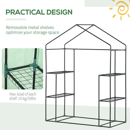 Walk In Greenhouse for Outdoor Portable Gardening Plant Grow House W/ 2 Tier Shelf Roll-Up Zippered Door PE Cover Green