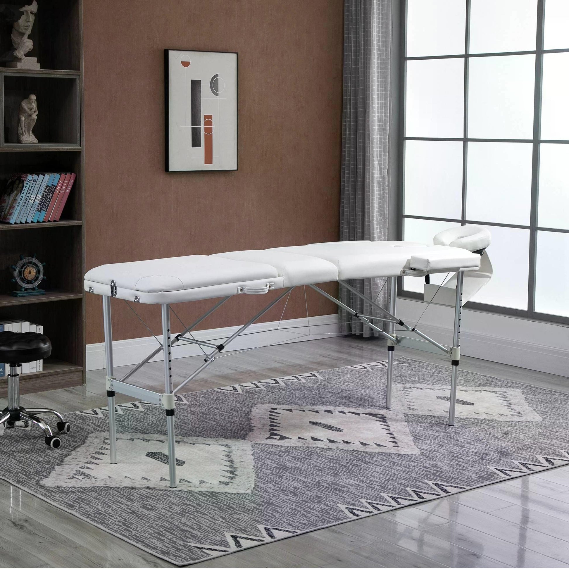 HOMCOM Portable Massage Table PVC Upholstered w/ Carry Case White 