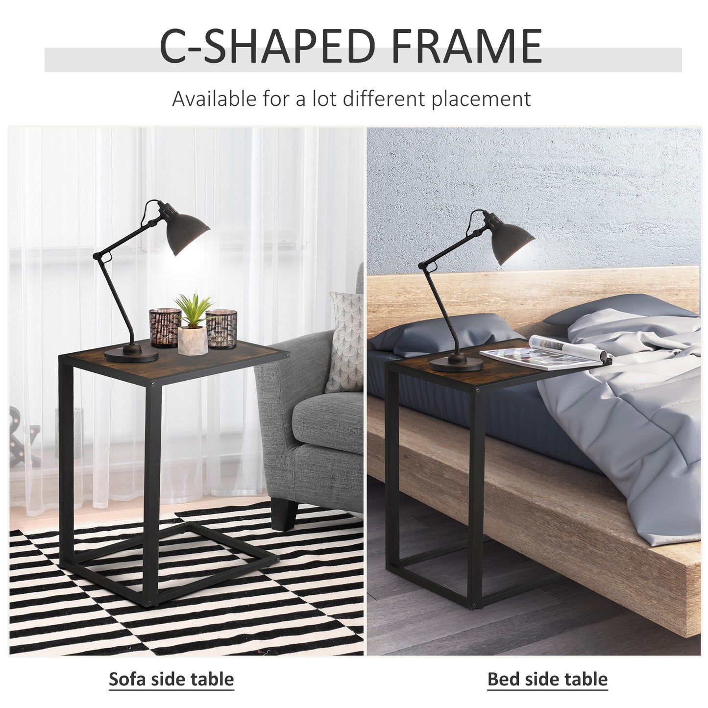 Steel Frame C-Shaped Side Table Brown