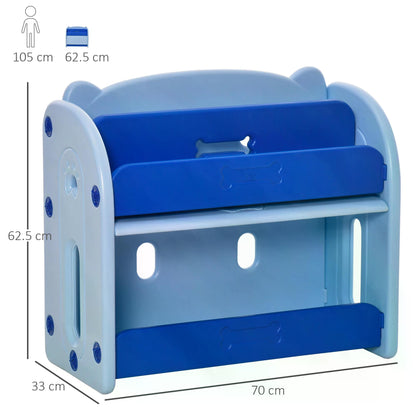 Kids Toy Storage Organizer Bookshelf Unit with 2-layer Storage Rack Box with Flip Lid Blue