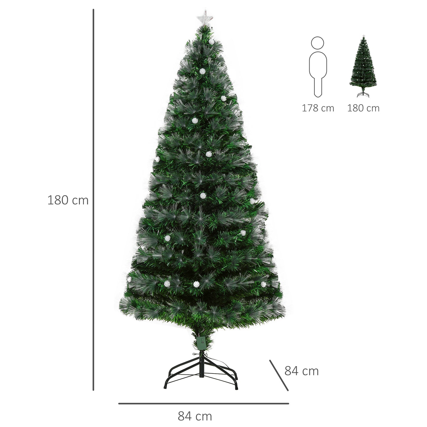 6ft Pre Lit Artificial Christmas Tree White Light w/ 230 LEDs Star Topper Tri-Base Full Bodied Seasonal Decoration Pre-Lit Home