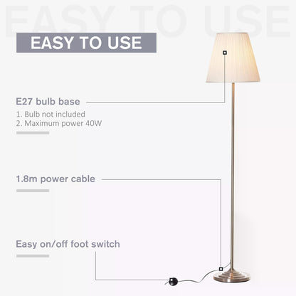 Tall Lamp, Mid Century Floor Lamp, Gold Lamp Modern Simple Design for Living Room Reading Floor Lamp Bedside White Silver