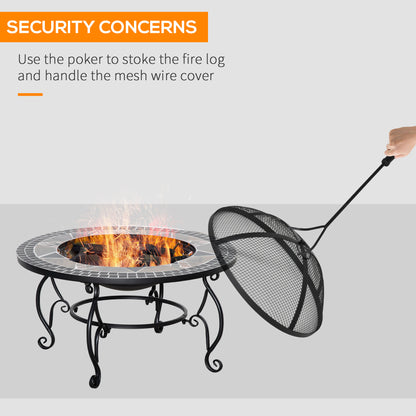 2-in-1 Outdoor Fire Pit, Patio Heater with Cooking BBQ Grill, Firepit Bowl with Spark Screen Cover, Fire Poker for Backyard