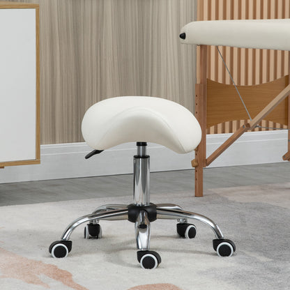 Beauty Stool,  360° Rotate Height Adjustable Salon Massage Spa Chair Hydraulic Rolling Faux Leather Cream