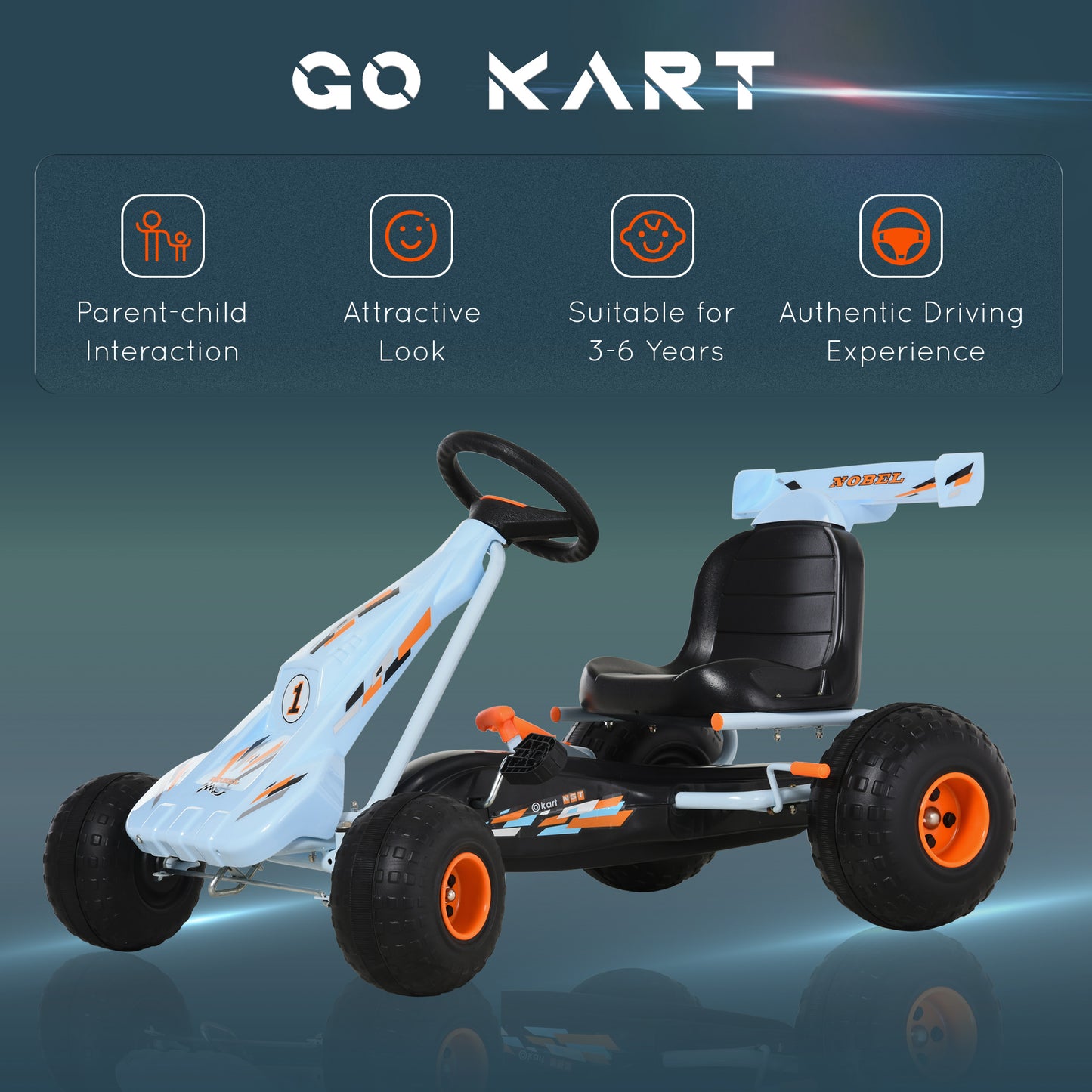 Homcom Childs Pedal Go Kart, For Kids Children'S Go Karts Kids Pedal Cart  Adjustable Seat PP - Blue/Orange