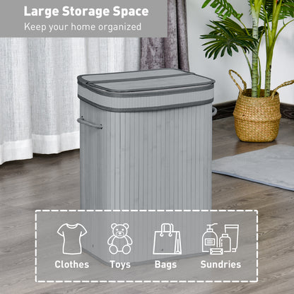 Laundry Hamper, Grey Laundry Basket, 70L Flip Lid Bamboo