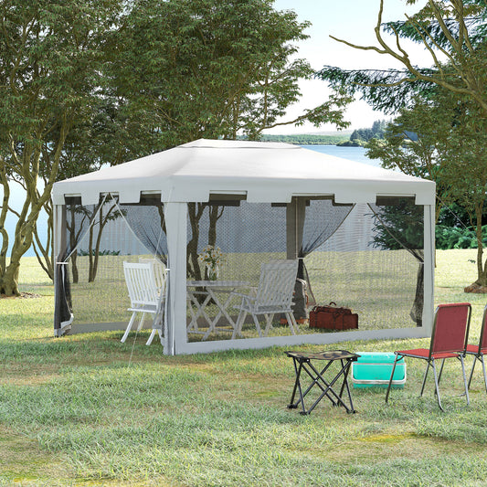 Outsunny 4x3 m Waterproof Gazebo W/Mesh Sides-White/Black