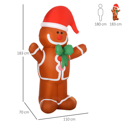 6ft Christmas Inflatable Gingerbread Man Holiday Yard Lawn Decoration with LED Lights, Indoor Outdoor Blow Up Decor