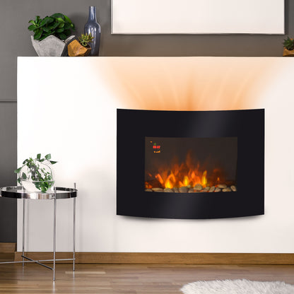 HOMCOM LED Curved Glass Electric Fireplace Heater Wall Mounted Fire Place, 900/1800W