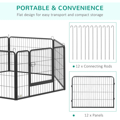 Heavy Duty Pet Playpen, 12 Panels Puppy Play Pen, Foldable Steel Dog Exercise Fence, with 2 Doors Locking Latch, 80 x 60 cm