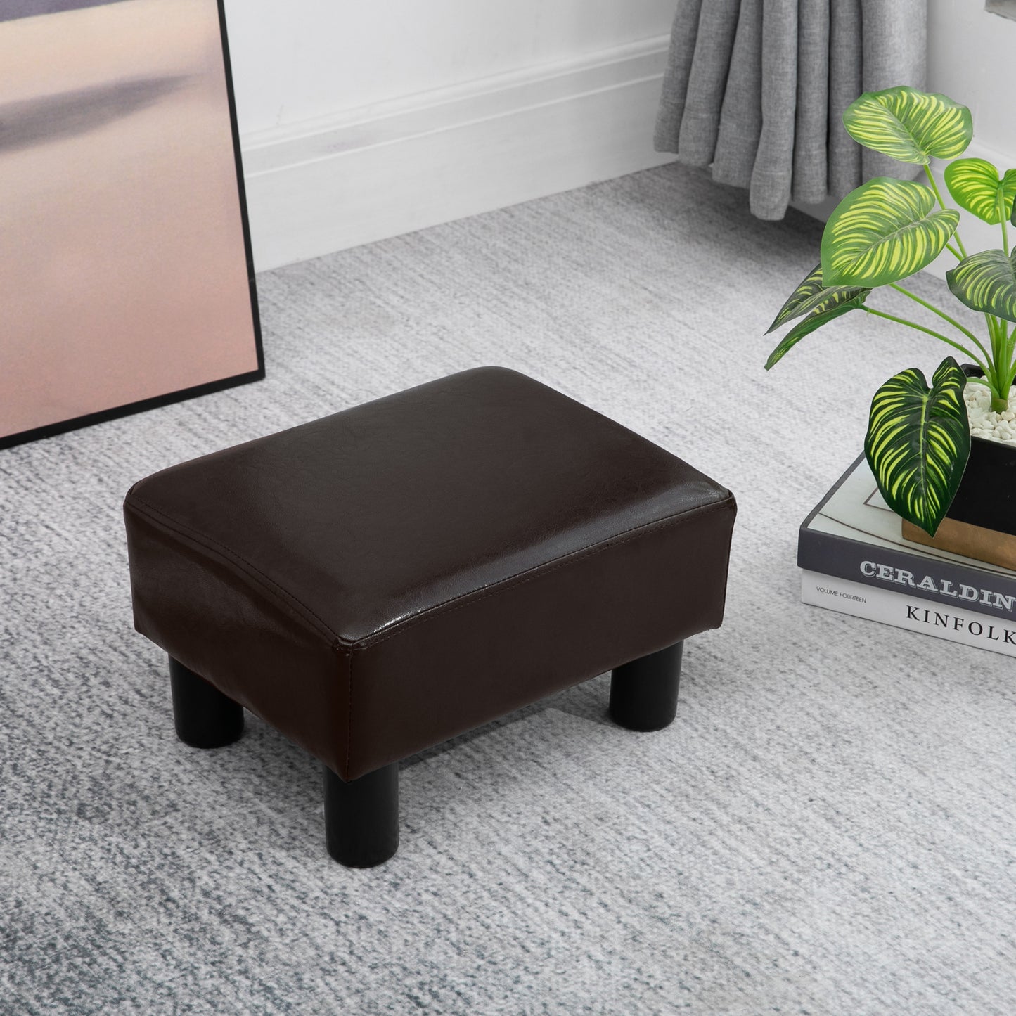 Foot Rest Stool, Leather, Wooden Frame, Max Load 150KG