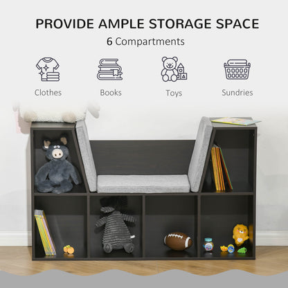 Childrens Cube Storage, w/ Six Compartments for Toys, Books - Brown