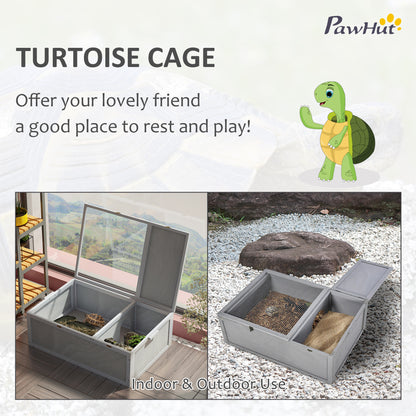 94 cm Tortoise Habitat, Outdoor Tortoise Enclosure with Weather Protection, with Two Room Design Grey