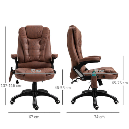 Executive Office Chair, Massage, Microfiber, 130° Reclining, 360° Swivel, Heating, Tilt, Brown