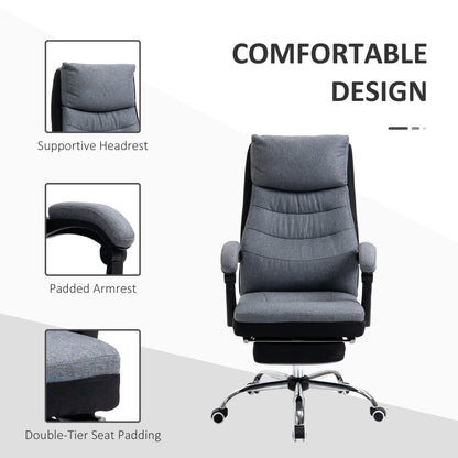 Executive Office Chair with Footrest, Ergonomic, High Back, 135° Reclining, Adjustable Height, Grey