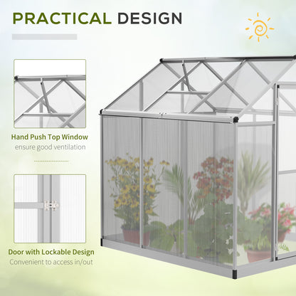 Greenhouse w/Sliding Door Window Glavanized Base 4mm PC Panels Aluminium Frame 195x182cm Outdoor