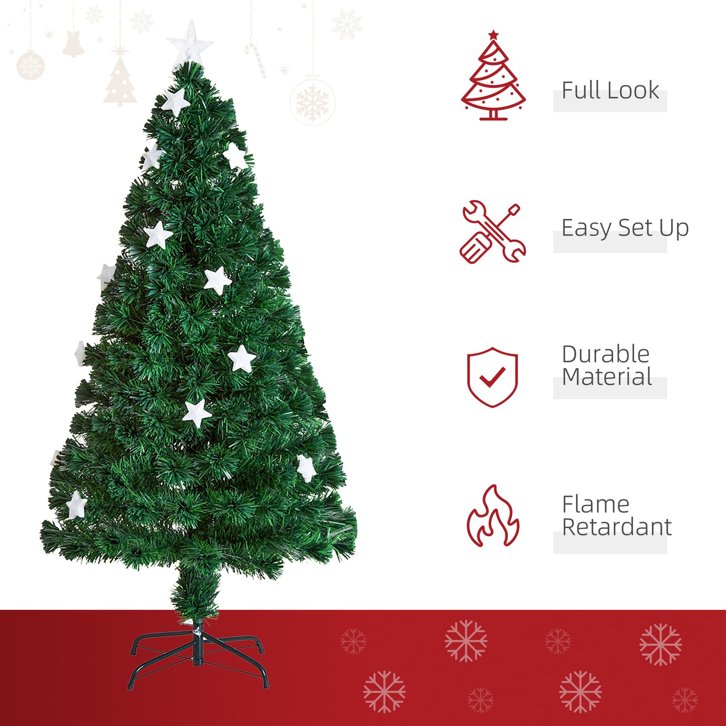 5ft Green Fibre Optic Artificial Christmas Tree W/ Stars