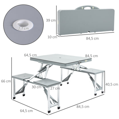 Aluminium PP  4-Seater Portable Picnic Table and Bench Set Silver