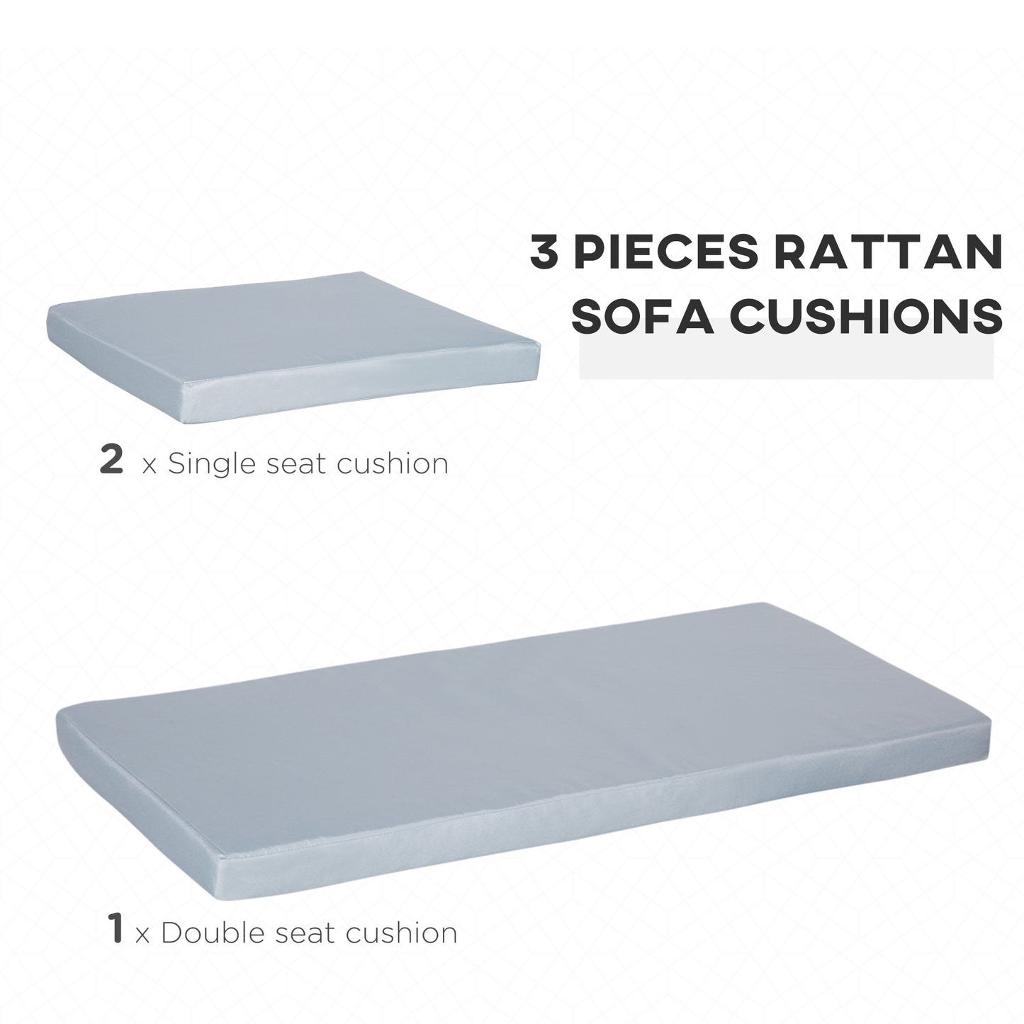 Outdoor Seat Cushion Pads for Rattan Furniture, 3 PCs Garden Furniture Cushions, Grey