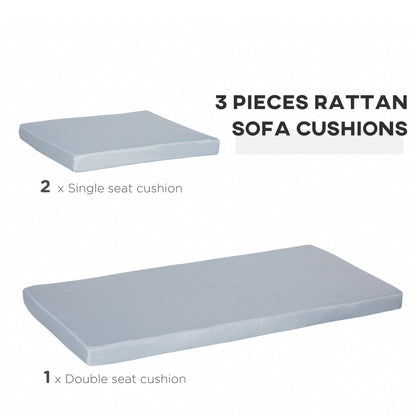 Outdoor Seat Cushion Pads for Rattan Furniture, 3 PCs Garden Furniture Cushions, Grey